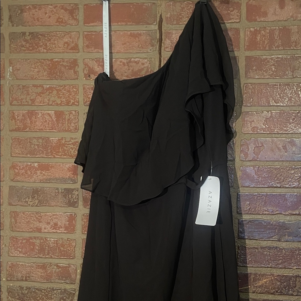 Azazie Black One-Shoulder Ruffled Maxi Dress